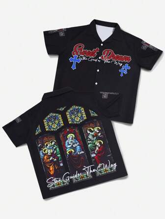Goth Kurzarm Hemd für Herren mit Allover-Muster, Sommer