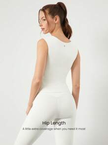 GLOWMODE FeatherFit™ Full Underarm Hip Length Square Neck Basic Tank Top Low Impact Yoga Pilates Studio Daily Removable Cups Fall Winter