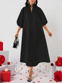 SHEIN Lady Ngày lễ tình nhân/Tiệc năm mới/Đa năng để mặc hàng ngày khi đi làm/Mặc trong mọi mùa Váy dài bằng vải satin trắng dành cho nữ - màu đen - Xem 4