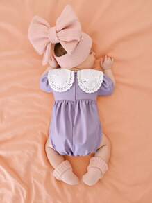 Bộ đồ liền thân tay ngắn cổ Peter Pan màu tím dễ thương cho bé gái sơ sinh - Màu tím - Xem 2