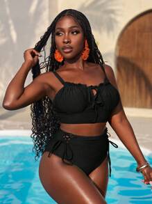 Slaydiva 2pcs Sexy Green Women Swimsuit Set For Vacation, Tank Tops - Black - View 5