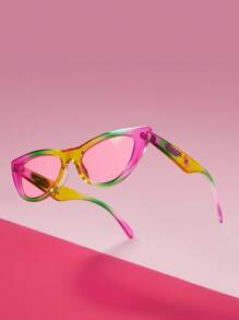 THE POWERPUFF GIRLS X SHEIN 花朵与字母印花渐变色动感时尚眼镜 - 彩色 - 查看 4