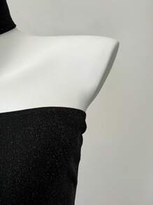 SHEIN EZwear Summer Tops  Black Knit Women's Tube Top, Casual & Fitted