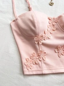 Soleia Áo hai dây thêu hoa văn thanh lịch màu trơn cho nữ, mùa hè - Hồng - Xem 5