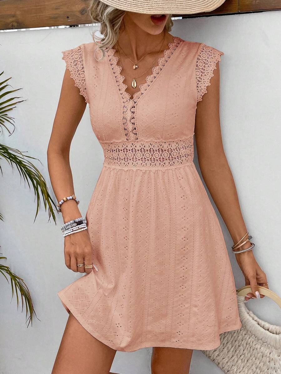 SHEIN Frenchy Vestido de mujer de unicolor sin mangas de escote en V, de moda para el verano - Rosa - Ver 1