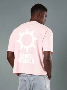 SUMWON Camiseta grande estilo Santa Monica, verão, praia, casual, streetwear, clássica, estampa de logotipo, sol, mistura de algodão, caimento relaxado, fim de semana, surf, cultura, festival, essencial - Rosa - Ver 6