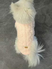 1 件宠物保暖羊毛衣服纯色针织双面毛绒外套适用于狗和猫，秋冬季 - 粉色 - 查看 4