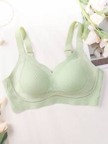 1pc Women Plus Size Seamless Wireless Bra, Lift - Green - View 7