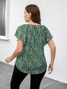 SHEIN Clasi Elegantes apricotfarbenes bedrucktes Hemd in Große Größen, minimalistisch & modisch, geeignet für den Sommer