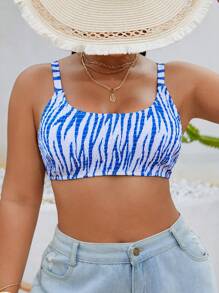 Swim Vcay Plus Size Women Top With Adjustable Wide Straps, Striped Digital Print Bikini Top For Beach & Resort For Summer Beach Vacation - Multicolor - View 1