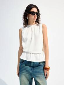 LYSMO 2025新款前卫设计镂空条纹褶皱无袖上衣，Rave上衣