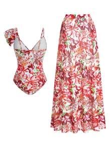 Swim Oasis Oasis Floral Ruffled Sleeve Elegant A-Line Tankini Two Pieces Swimsuit For Summer Beach Vacation - Multicolor - View 6