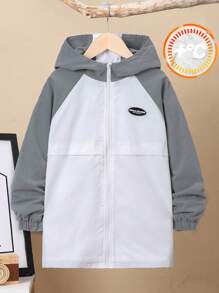 SHEIN Tween Boy 1pc Letter Patched Detail Raglan Sleeve Hooded Thermal Lined Coat - Grey - View 6