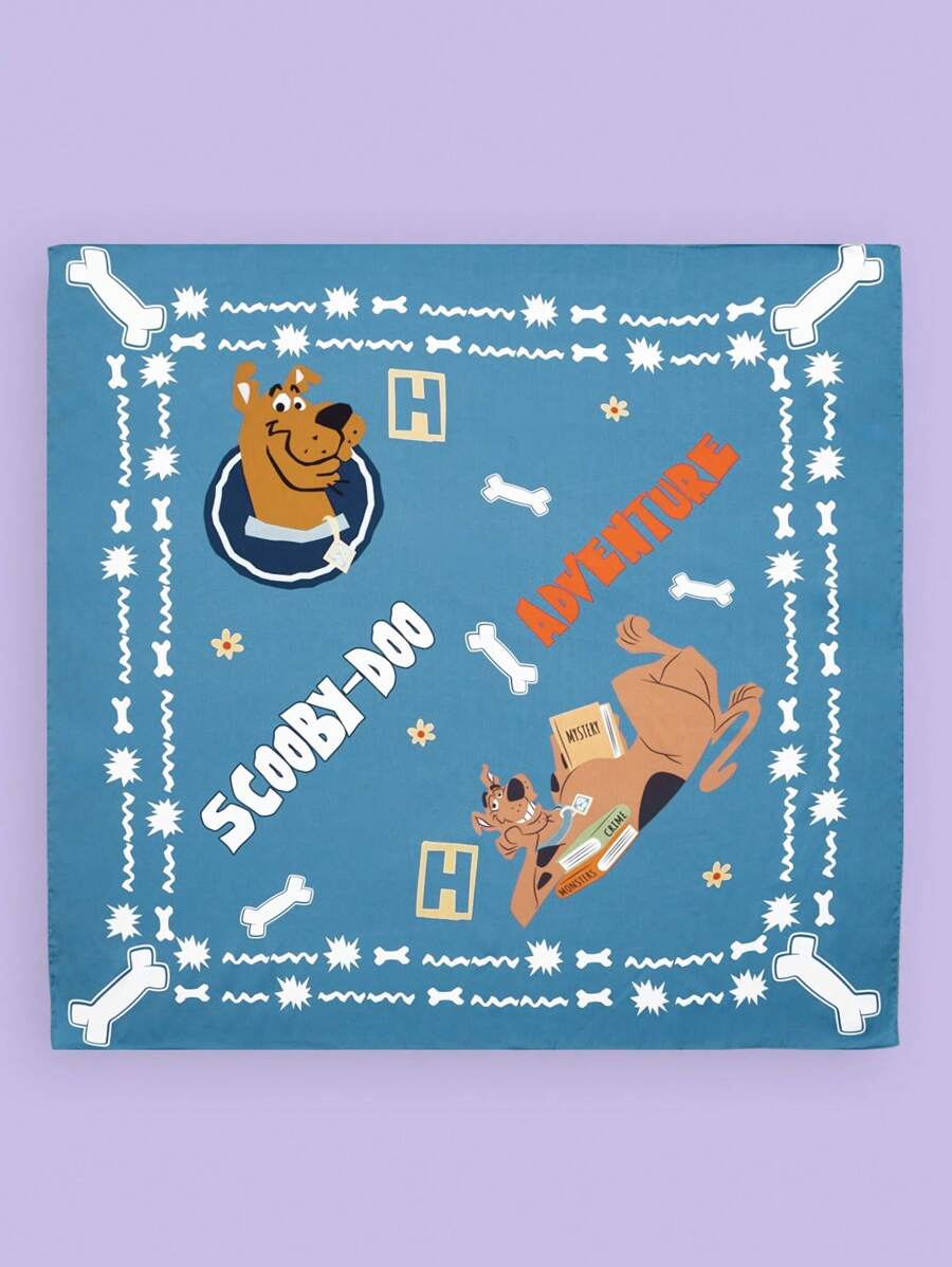 SCOOBY-DOO X SHEIN Vintage Casual Cartoon Dog Printed Square Scarf - Blue - View 1