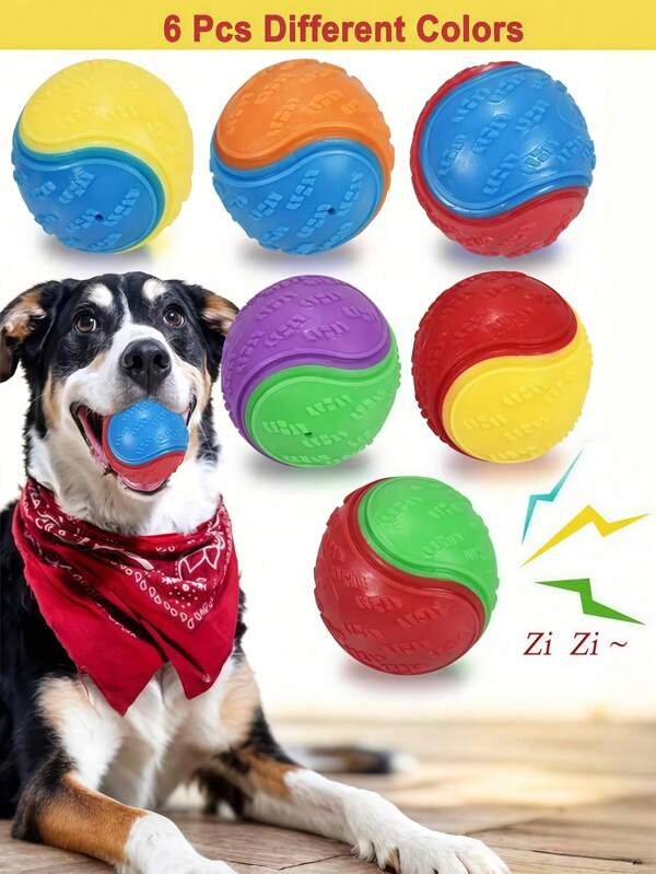 6 Piezas/2 Piezas/1 Pieza Pelotas de perro que chirrían, Pelotas de juguete para perros para entrenamiento, Juguetes de pelota resistentes para perros, Compatibles con lanzador de pelotas de perro, Pelotas de perro de alto rebote para juegos interactivos, Pelotas de masticación y de dientes para cachorros