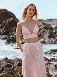 Lumivelle 2pcs Women Spring Vacation Floral Print Spaghetti Strap Maxi Dress Set