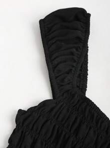 Sweetra Women's Pleated Ruffle Hem Casual Solid Color Sleeveless Maxi Dress - Black - View 6