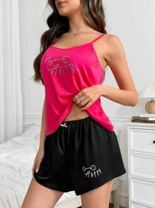Conjunto de pijama de verano para mujer con camiseta de tirantes y pantalones cortos con estampado de letras