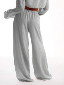 MUSERA 系带亚麻质感沙滩裤罩衫，适合夏季波西米亚风度假、假日、圣诞派对和秋季穿着。 - 灰色 - 查看 2