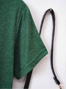 INAWLY Plus Size Women's Letter Mountain Print Round Neck Short Sleeve Casual T-Shirt - Green - View 3