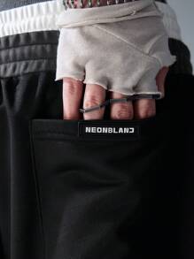 NEON BLANC Men's Street Fashion Letter & Number Print Knit Loose Shorts - Black - View 7