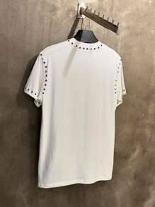 Manfinity Dauomo Camiseta de hombre, no hablar demasiado Estampado con marca de agua, Proceso de bordado de computadora, Camiseta de hombre de cuello redondo de manga corta, Diseño con sentido de la camiseta de hombre - Blanco - Ver 2