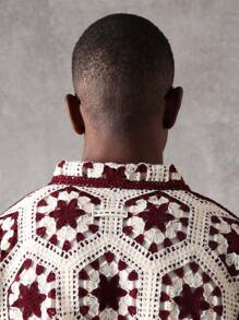 SUMWON Áo len cardigan cài nút móc thủ công sang trọng có họa tiết lục giác, món đồ thủ công nổi bật, hoàn hảo cho trang phục mùa thu đông - Màu be - Xem 4