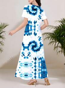 Mulvari Women's White V-Neck Spring/Summer Knit Short Sleeve Printed Dress, Can Be Worn As Outerwear Or As A Slip Dress, Casual/Work Dress, Featuring A Beautiful Vibrant Blue Tie-Dye Floral Pattern, Suitable For Dates, Everyday, Casual, Parties, Holidays, Spring/Summer Women's Clothing,Women Dresses Vacation Butterfly Dress Women Women Dresses Elegant Gown Women Dress Women Elegant Dresses