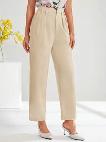 SHEIN Clasi Women's Casual Commuter Plain High-Waist Tapered Suit Pants Work Pants In Fall/Winter - Apricot - View 5
