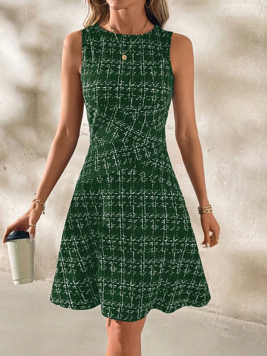 SHEIN Clasi 女士优雅扎染修身 A 字短裙，休闲通勤装，春夏 - 墨綠色 - 查看 1