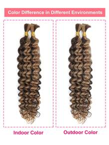 2pcs Braiding Hair Bulk No Weft Deep Wave Crochet Human Hair Paino Color P27/30# Virgin Human Hair Extension Knotless Braids Hair Extensions - S4/27 - View 4