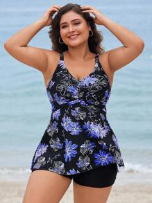 Swim Lushoire Vestido de baño informal con estampado floral y pantalones cortos para mujer de talla grande