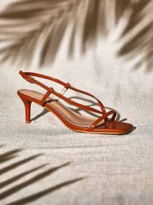 SHUZIA 女士交叉带精致细高跟凉鞋 - 紫紅色 - 查看 5