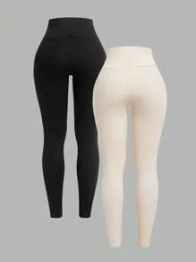 CovetEZ Plus Size Knitted Fabric Leggings For Women: Casual, Long, And Comfortable With A Stepped Waistband Design - Multicolor - View 2