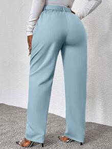 Zolique Women Autumn Waist Belt Design Casual Slim Pants Fall Cloth For Women - Baby Blue - View 2