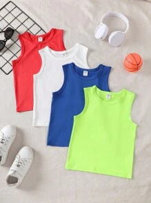 GraphicGems Conjunto informal de 4 piezas para niño pequeño con chaleco de cuello redondo de unicolor, tops sin mangas para niños