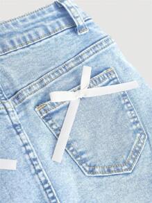 SHEIN Girlism Tween Girls Fashionable Denim Mini Skirt, Suitable For Summer