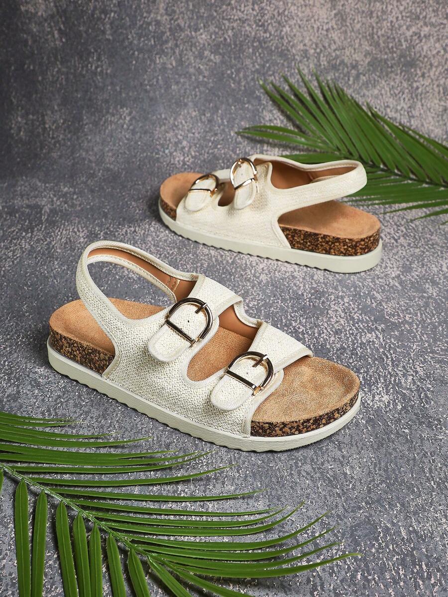 SHUZIA Sandalias de mujer con doble hebilla ajustable y plantilla de corcho - Albaricoque - Ver 1