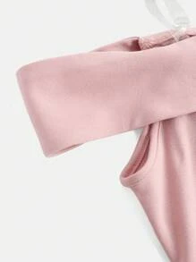 SHEIN Serisse Kids Girlism Tween 女孩纯粉色针织露肩收腰 A 字连衣裙，复古优雅，适合节日、派对、情人节、婚礼