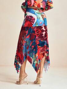 SHAQUITA GARCIA Women's Summer Fruit Print Pleated Asymmetric Hem Skirt Spring And Summer Resort Skirt - Multicolor - View 2