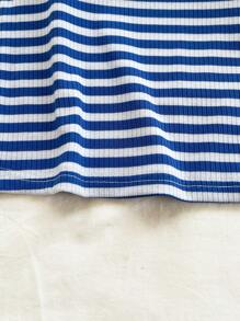 Soleia 全新蓝白条纹针织蝴蝶结装饰海滩波西米亚风音乐节夏季上衣 - 藍白色 - 查看 5