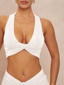 Lumalex 女士两件套：U 领扭纹短款背心和低腰褶饰荷叶边下摆紧身裙