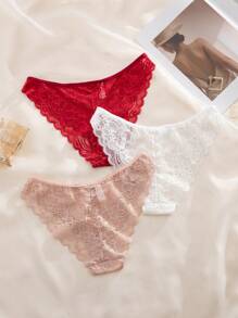 Set de 3 bragas de mujer con diseño minimalista y romántico de encaje