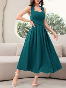 Modelyn 1pc Women Solid Color Sleeveless Dress, Fashionable For Summer