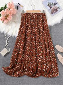 SHEIN LUNE Quần áo mùa hè cỡ lớn cho nữ, váy dài họa tiết da báo nhỏ có nút trang trí ở giữa phía trước, quần áo mùa hè - Rỉ Nâu - Xem 2