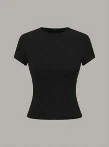 GlowEve 1 Áo thun nữ cổ tròn tay ngắn ôm vừa vặn màu trơn, thích hợp cho mùa hè - Nhiều màu - Xem 3