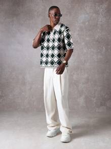 SUMWON Luxury Designer Crochet Polo Sweater Retro Diamond Pattern Knit Collared Pullover Golf Classic Tennis Club House Style Preppy Spring Autumn - Black and White - View 3