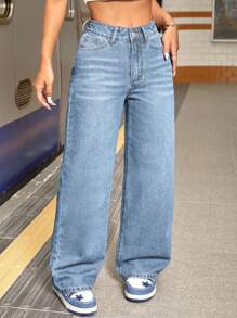 SHEIN Tall Women's Casual Relaxed Fit Straight Leg Washed Denim Jeans Wide Leg Jeans High Waisted Jeans Baggy Jeans Loose Jeans Oversized Jeans