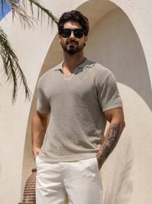 DAZY Polo de punto de manga corta con cuello vuelto y unicolor para hombre, de verano