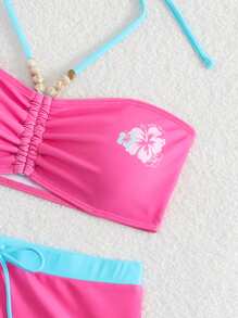 SHEIN Swim Mod Bộ đồ bơi Bandeau màu đỏ hồng đi nghỉ mát dành cho nữ kèm quần Boyshort - Màu Hồng Tươi - Xem 8